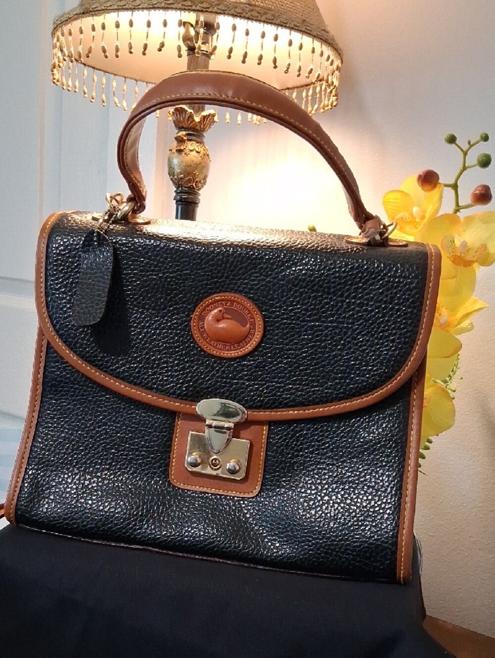 Dooney & Bourke Black Pebbled Leather Satchel with Brown Trim - Picture 14 of 14